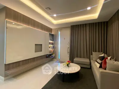 Modern living room with elegant lighting and stylish decor