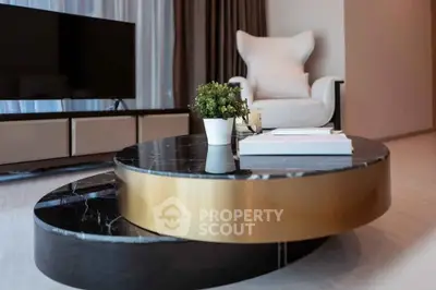 Luxurious modern living room with elegant marble coffee table and stylish decor