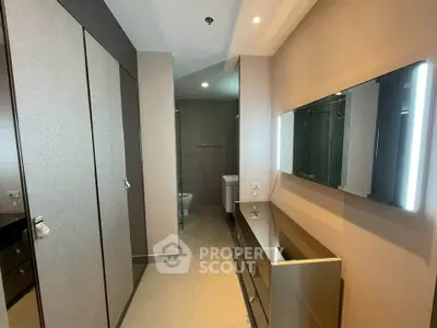 Modern bathroom with sleek design and ample storage space