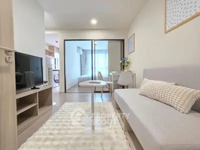 Modern living room with cozy sofa and stylish decor in a bright apartment