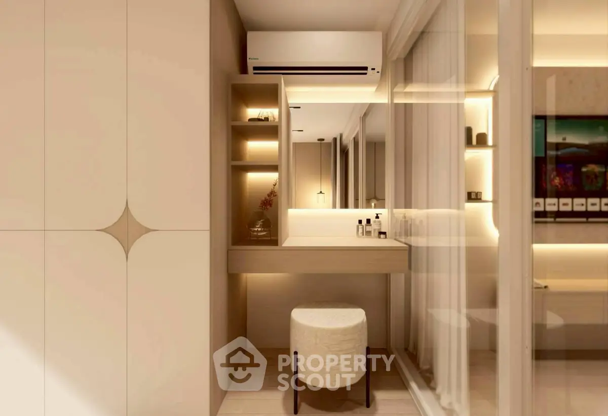 Elegant modern bathroom with ambient lighting and sleek design