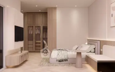 Modern bedroom with stylish decor and built-in wardrobe, perfect for luxury living.