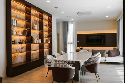 Luxurious modern living room with elegant lighting and stylish furniture