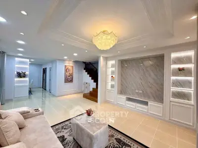 Luxurious living room with elegant ceiling design and modern decor