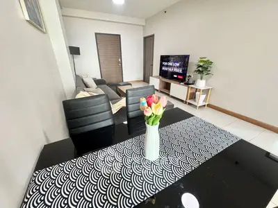 Modern living room with stylish decor and cozy seating area
