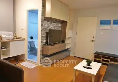 Modern living room with stylish TV unit and cozy decor