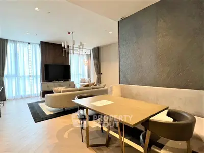 Luxurious modern living room with elegant dining area and stylish decor