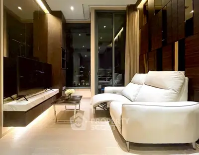 Luxurious modern living room with sleek design and elegant furnishings.