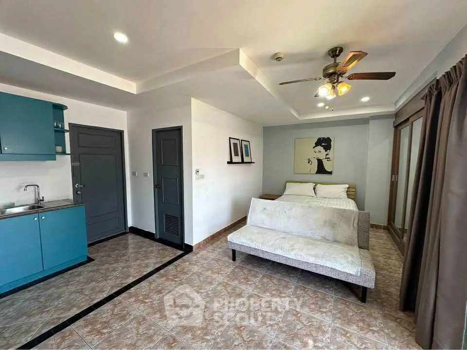 Spacious studio apartment with modern decor and open layout