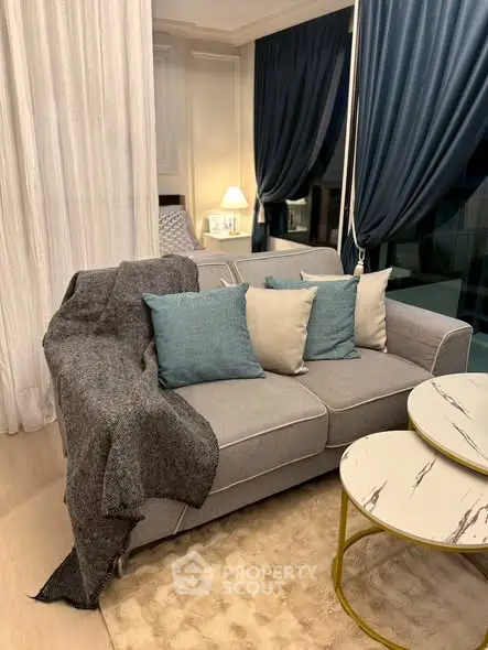 Cozy living room with elegant sofa and stylish decor