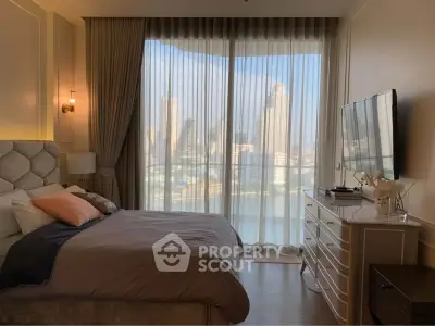 Luxurious bedroom with stunning city view and elegant decor
