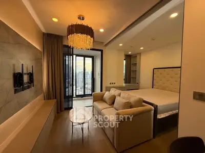Luxurious studio apartment with elegant decor and stunning city view