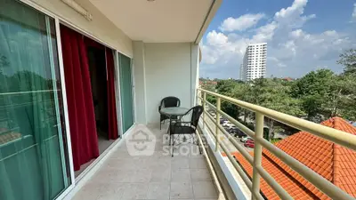 Spacious balcony with scenic view in modern apartment