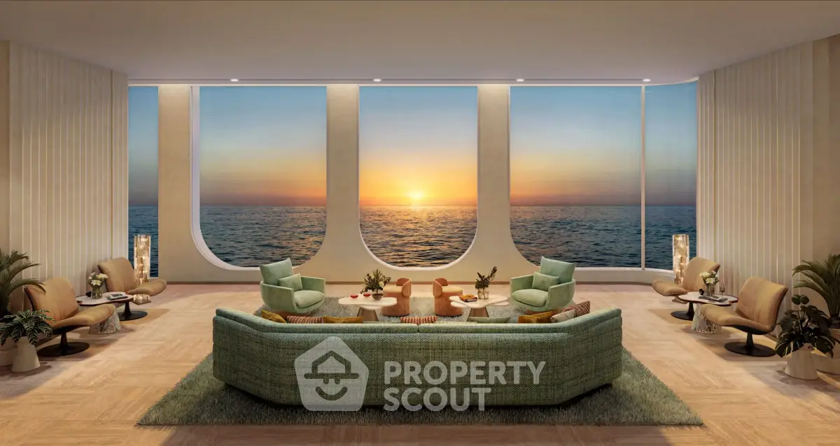 Luxurious living room with panoramic ocean view and elegant modern furniture