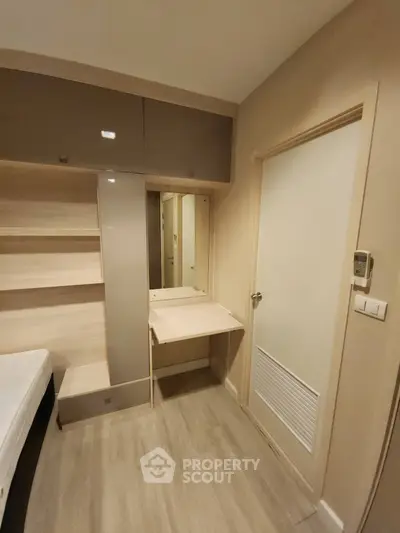 Modern bedroom with built-in storage and sleek design