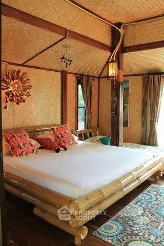 Charming bamboo bedroom with rustic decor and cozy ambiance