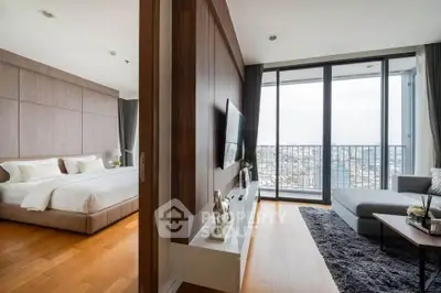 Luxurious bedroom with stunning city view and spacious living area in modern apartment