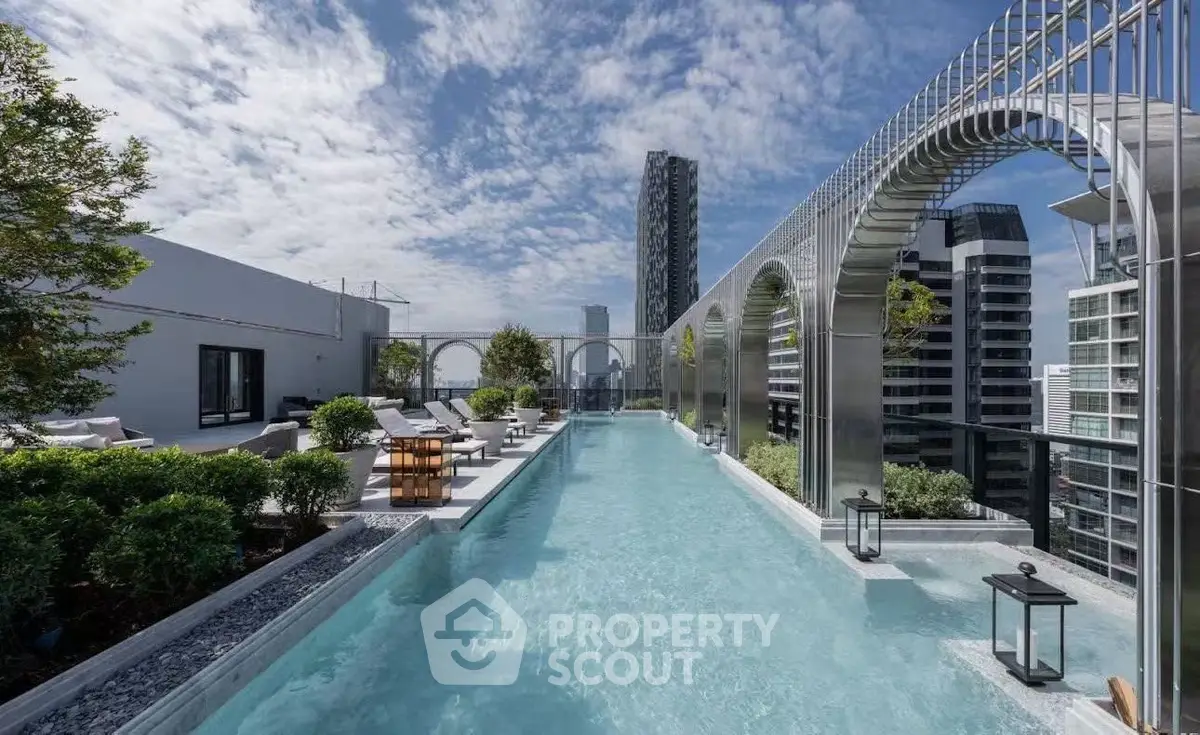 Luxurious rooftop pool with stunning cityscape views and modern architectural design.