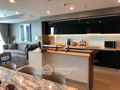 Luxurious modern kitchen with marble countertop and open layout in stylish apartment