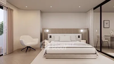 Luxurious modern bedroom with elegant decor and natural light