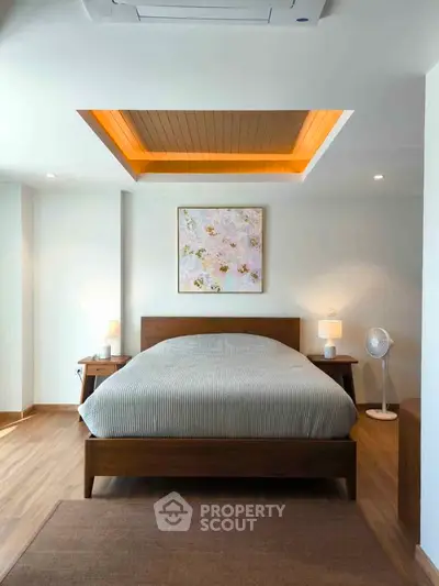 Elegant bedroom with modern design and cozy lighting