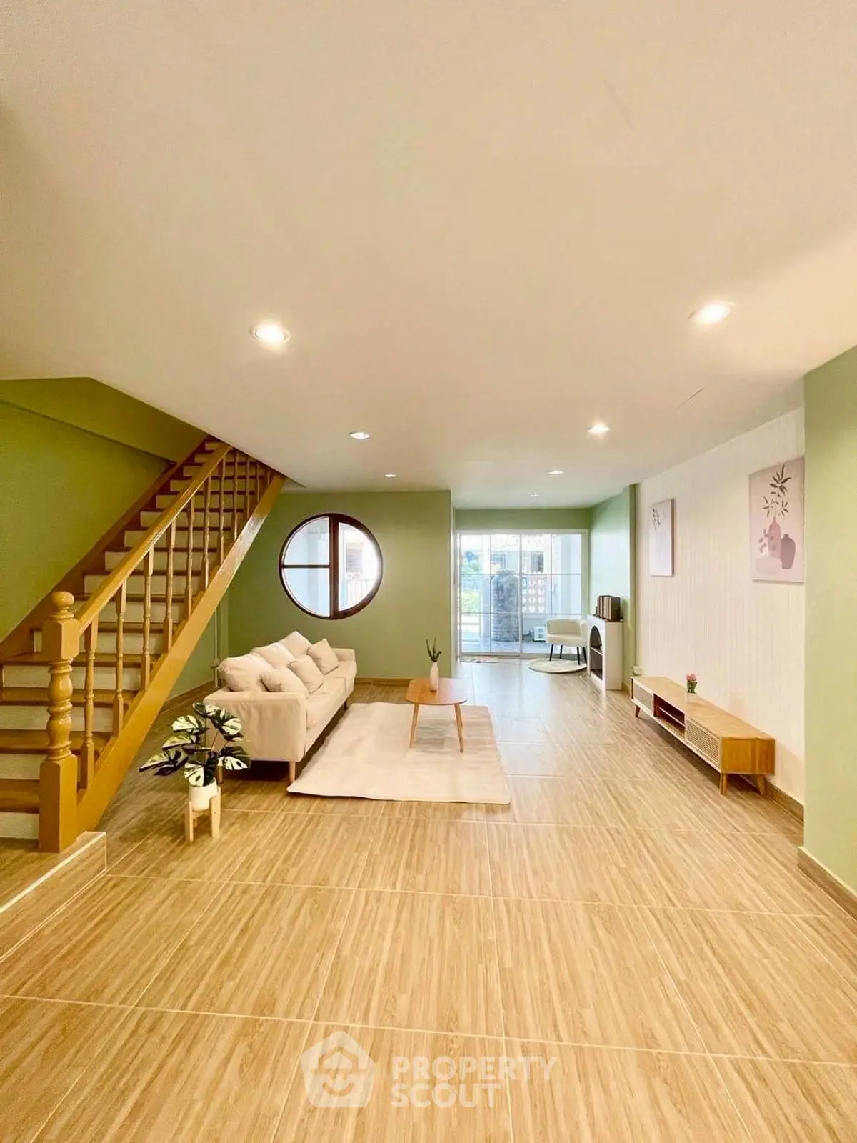 Spacious living room with modern design and natural light