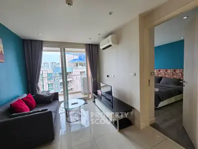Modern living room with balcony view and stylish decor