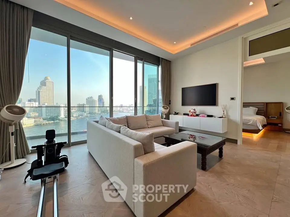 Luxurious living room with stunning city view and modern decor