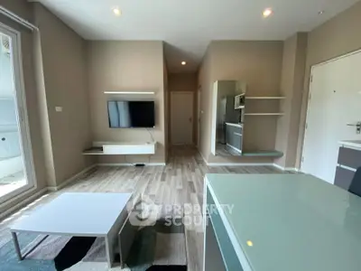 Modern living room with sleek design and natural light
