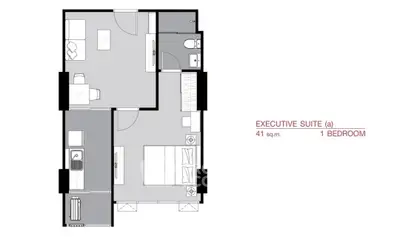 Executive suite floor plan with 1 bedroom, 41 sqm, modern layout.