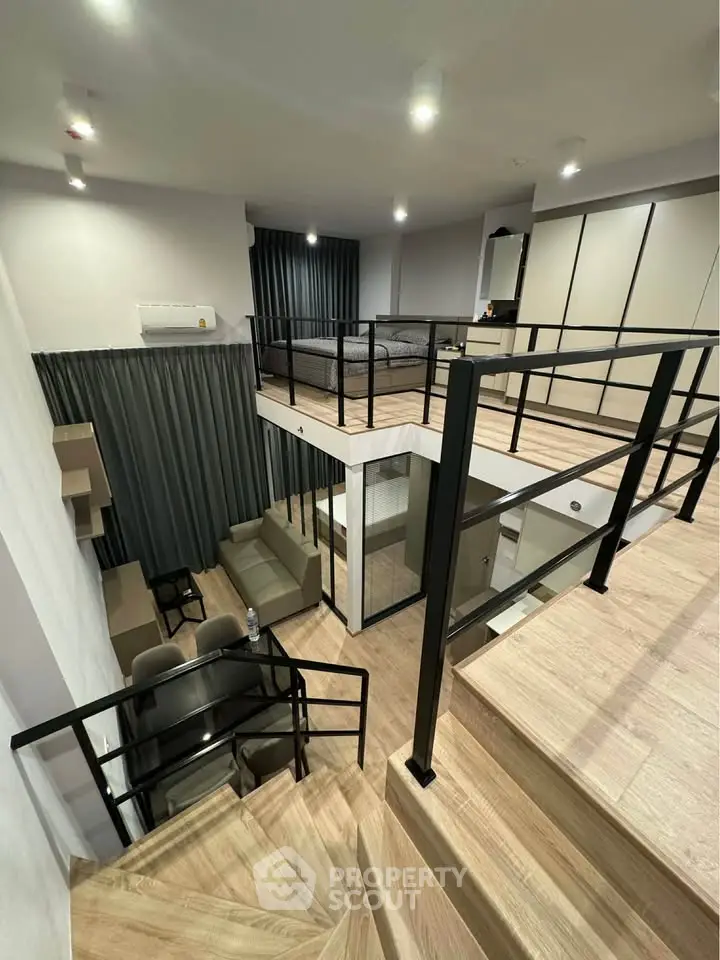 Modern loft apartment with stylish mezzanine and open living space