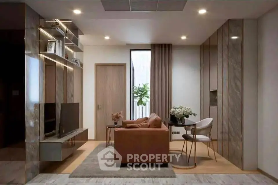 Luxurious modern living room with elegant decor and stylish furniture, perfect for sophisticated urban living.