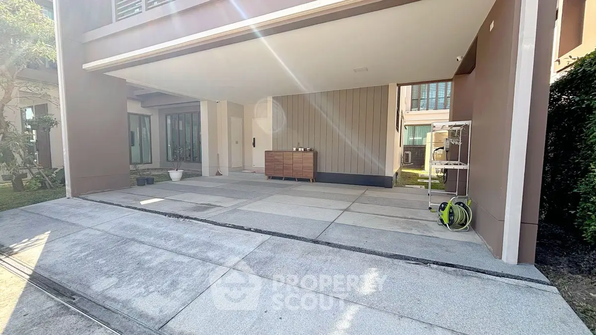 Spacious modern garage with sleek design and ample parking space