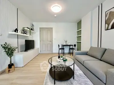 Modern living room with stylish decor and cozy seating area