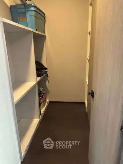 Spacious storage room with shelving for organized living