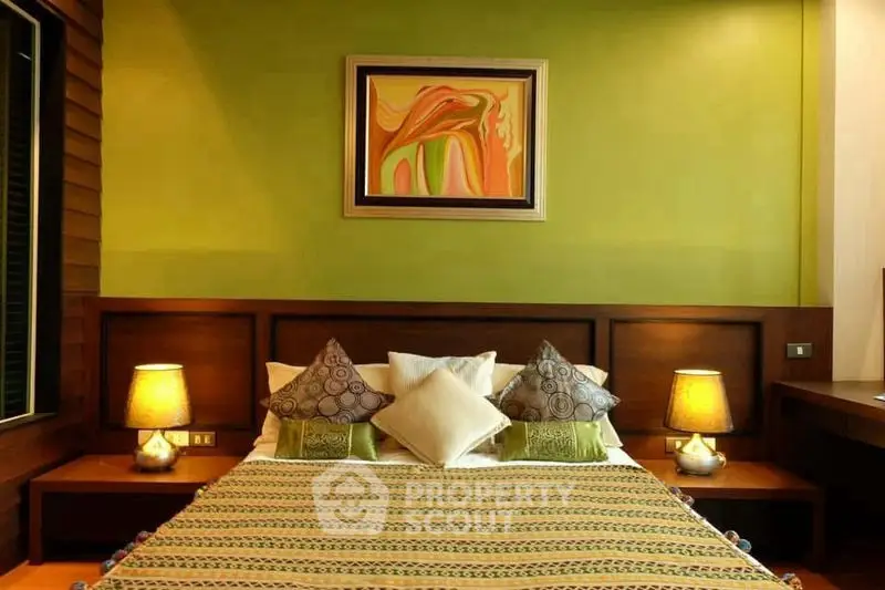Cozy bedroom with warm lighting and stylish decor