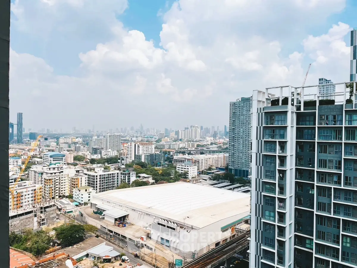 Stunning cityscape view from high-rise building balcony in urban skyline