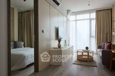 Modern apartment interior with cozy living room and stylish bedroom