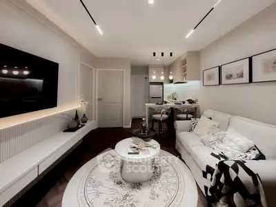 Modern living room with cozy seating and elegant decor