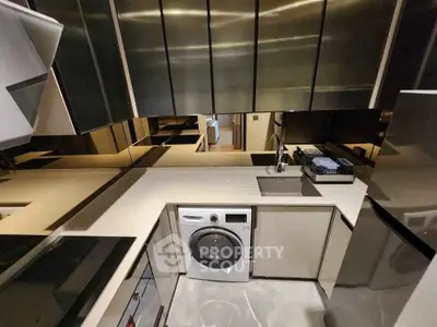 Modern kitchen with sleek cabinetry and built-in washing machine