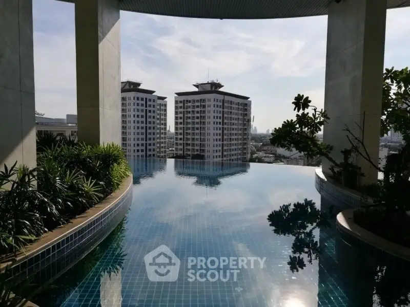 Luxurious rooftop infinity pool with stunning cityscape views and lush greenery.
