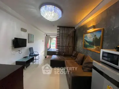 Modern living room with elegant lighting and stylish decor