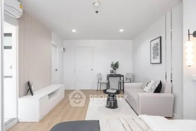Modern living room with stylish decor and cozy seating area