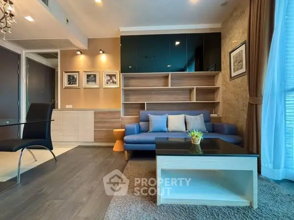 Modern living room with stylish decor and cozy seating area