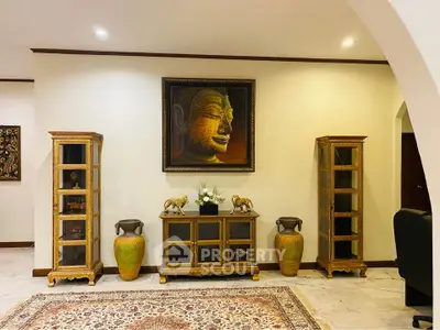 Elegant living room with artistic decor and ornate furniture