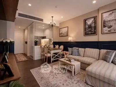 Charming living room with elegant decor and cozy seating in a modern apartment.