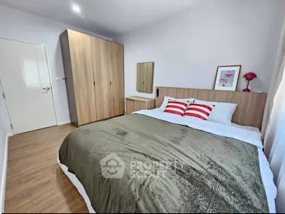 Cozy bedroom with modern wooden furniture and stylish decor