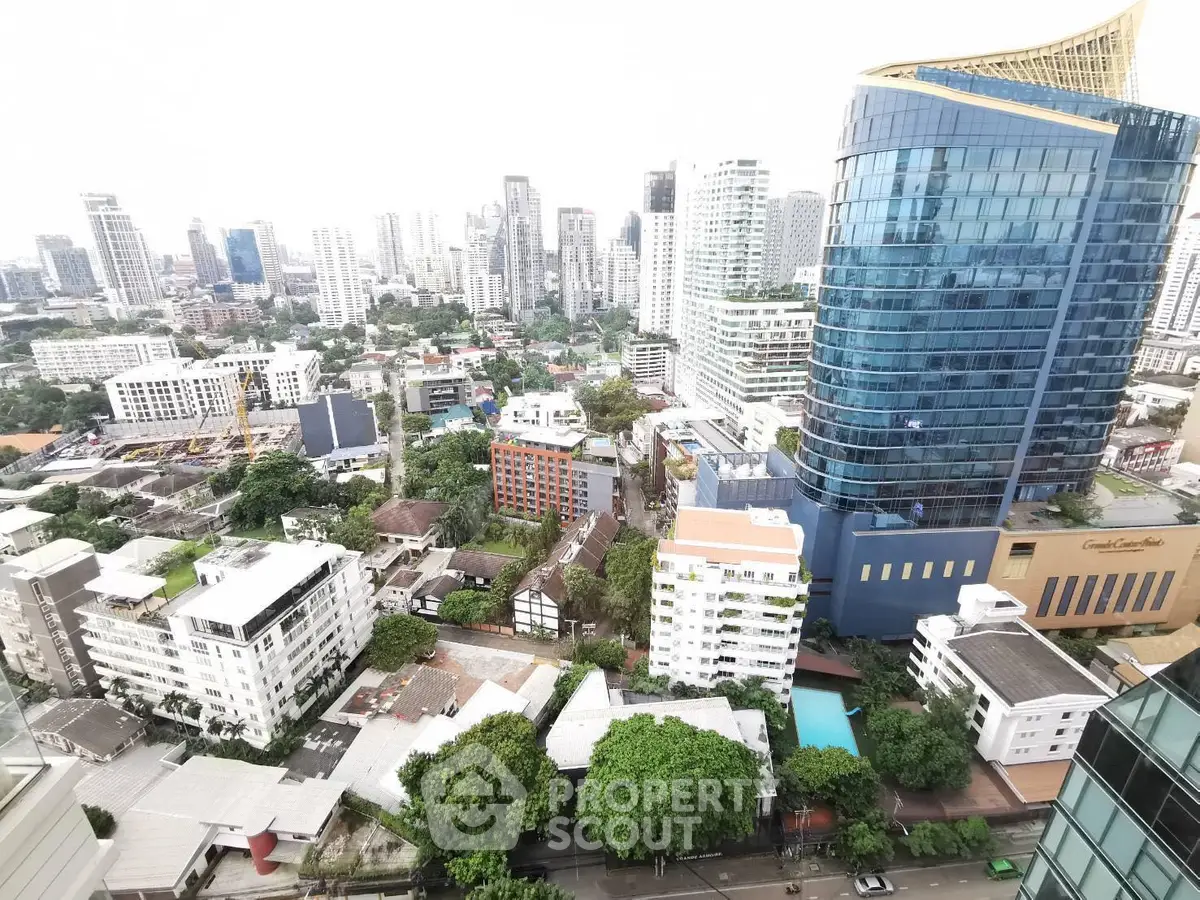 Stunning cityscape view from high-rise building showcasing urban skyline and modern architecture.