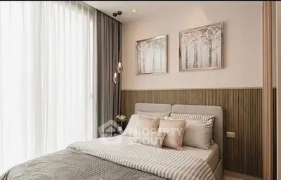 Elegant bedroom with modern decor and natural light