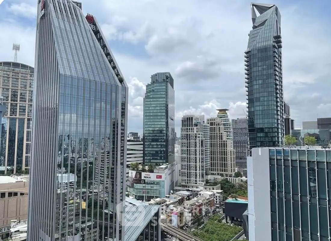 Stunning cityscape view showcasing modern skyscrapers and urban architecture under a clear blue sky.